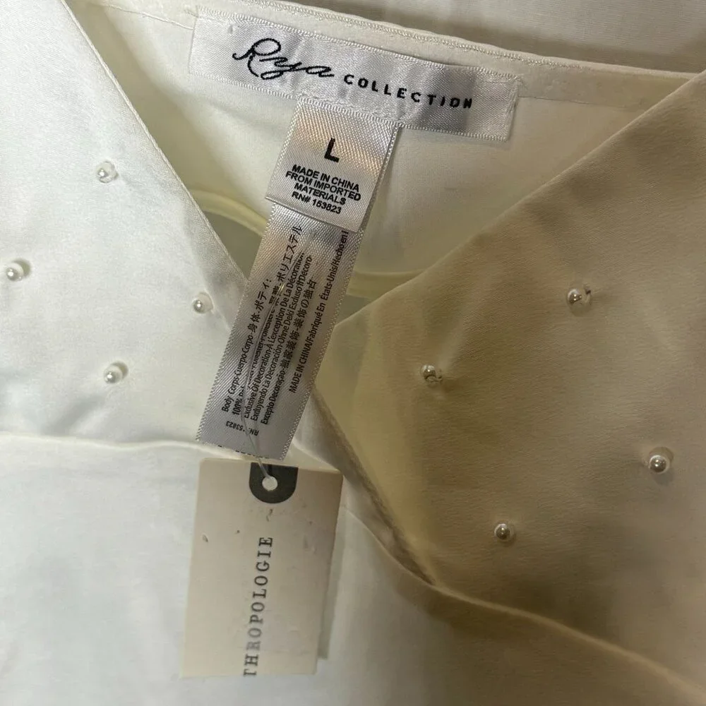Anthropologie Rya Collection Ivory Chemise Size Large Back Cutout Pearl Lingerie